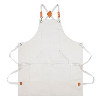 Cotton Kitchen Apron with Cross Back Straps Multi Pocket Utility Apron for Cooking Baking Craft