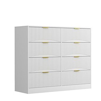Pnronnc Modern 8 Drawers Dresser Chestswith Gold Metal Handle for Bedroom