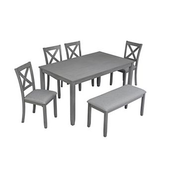 Pnronnc 6 pc Dining Set Wood Kitchen Table Set with Rectangular Table, 4 Chairs and Bench