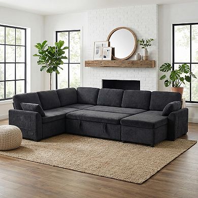 Pnronnc U-Shaped Sectional Sofa, Convertible Sleeper Sofa Bed with Reversible Chaise & USB