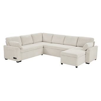 Pnronnc U-Shaped Sectional Sofa, Convertible Sleeper Sofa Bed with Reversible Chaise & USB