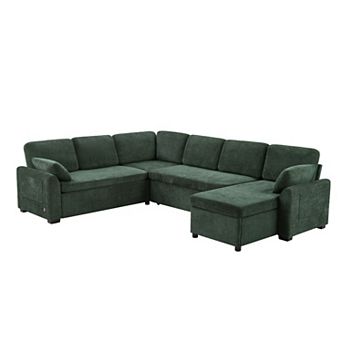 Pnronnc U-Shaped Sectional Sofa, Convertible Sleeper Sofa Bed with Reversible Chaise & USB