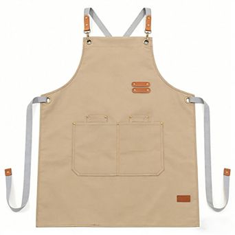 PU Leather Kitchen Apron with Adjustable Cross Back Straps Multi Pocket Work Apron for Cooking