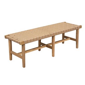 KWPZQEB Acacia Wood Bedroom Bench with Woven PU Leather Seat for Entryway, Natural