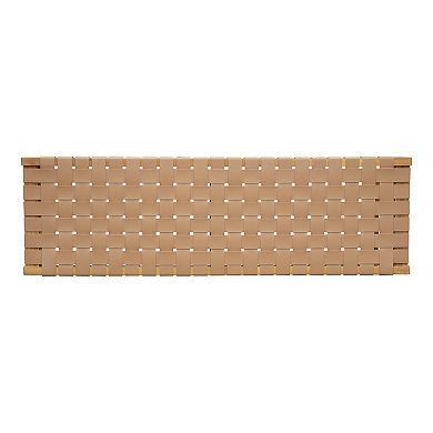 KWPZQEB Acacia Wood Bedroom Bench with Woven PU Leather Seat for Entryway, Natural