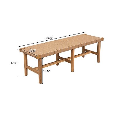 KWPZQEB Acacia Wood Bedroom Bench with Woven PU Leather Seat for Entryway, Natural