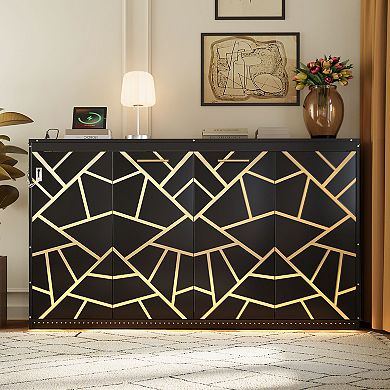 Loheer Twin Size Modern Side Folding Murphy Bed with Printed Pattern LED Lights and USB Port