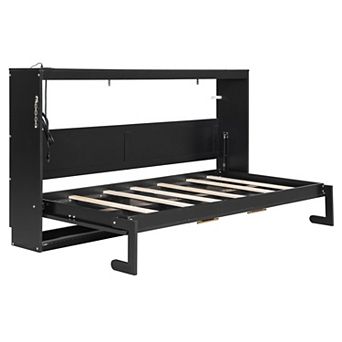 Loheer Twin Size Modern Side Folding Murphy Bed with Printed Pattern LED Lights and USB Port