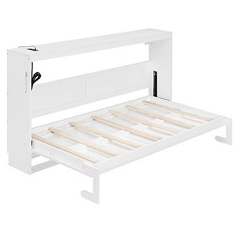 Loheer Twin Size Modern Side Folding Murphy Bed with Printed Pattern LED Lights and USB Port