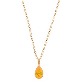 Gold Teardrop Pendant Fashion Necklace with Yellow Gemstone