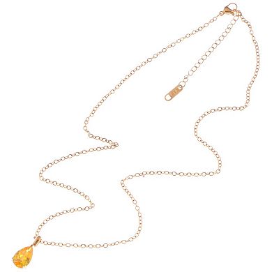 Gold Teardrop Pendant Fashion Necklace with Yellow Gemstone