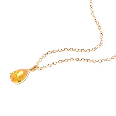 Gold Teardrop Pendant Fashion Necklace with Yellow Gemstone