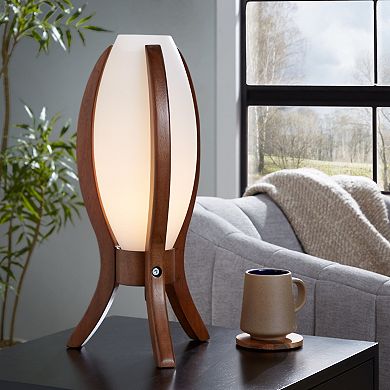 Loheer Walnut Wood and Frosted Glass Desk Lamp