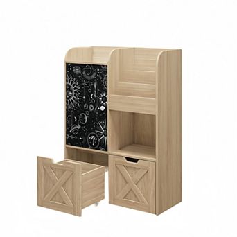 Toy Storage Organizer with Reading Nook, Wooden Kids Bookshelf with Drawers & Hidden Wheels