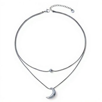 Layered Necklace Set with Minimalist Bead Charm and Sculpted Crescent Moon Pendant