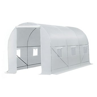 Walk-In Garden Greenhouse with 6 Windows, Roll-Up Door, Steel Frame