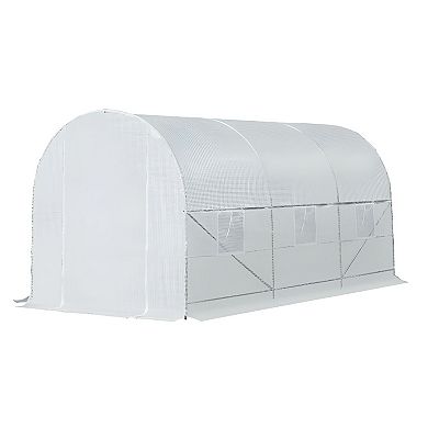 Walk-In Garden Greenhouse with 6 Windows, Roll-Up Door, Steel Frame