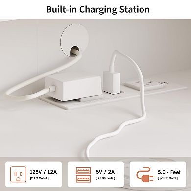 Vanity Desk with Lighted Mirror, Drawers & Storage Stool, Vanity Table with Charging Station