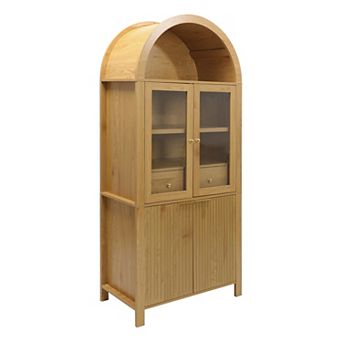 Pnronnc 71" Freestanding Locker Fluted Arched Pantry Cabinet with Hidden Drawer and Glass Door