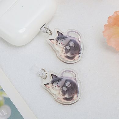 Cat Pendants Dust Plug Charm for Lightning Light Gray White 2 Pcs