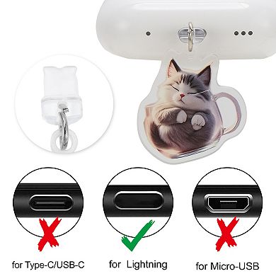 Cat Pendants Dust Plug Charm for Lightning Light Gray White 2 Pcs