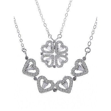 Crystal Heart Four-Leaf Clover Necklace with Matching Heart Chain Design