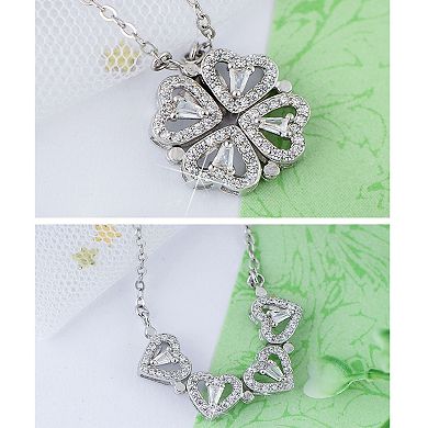 Crystal Heart Four-Leaf Clover Necklace with Matching Heart Chain Design