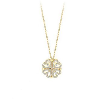 Crystal Heart Four-Leaf Clover Necklace with Matching Heart Chain Design