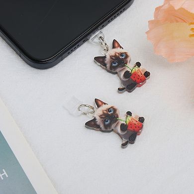 Cat Pendants Dust Plug Charm for Type-C Black Beige Brown 2 Pcs