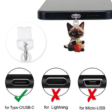 Cat Pendants Dust Plug Charm for Type-C Black Beige Brown 2 Pcs
