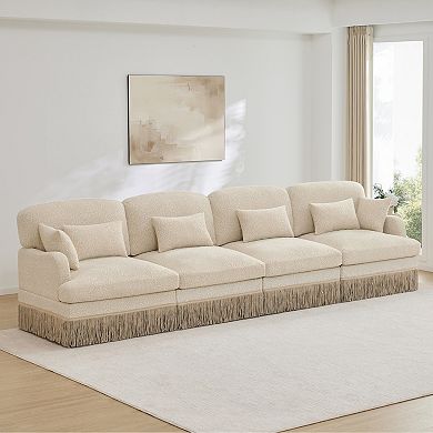 Pnronnc Chenille Sectional Sofa 4-Seater Deep Seat Modular Couch Leopard Pattern Easy Assembly