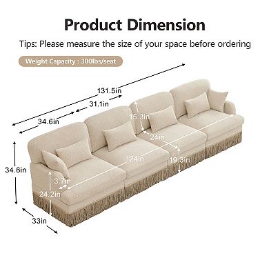 Pnronnc Chenille Sectional Sofa 4-Seater Deep Seat Modular Couch Leopard Pattern Easy Assembly