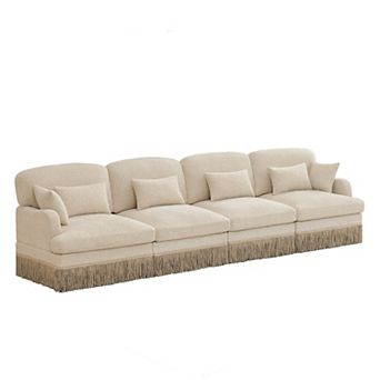 Pnronnc Chenille Sectional Sofa 4-Seater Deep Seat Modular Couch Leopard Pattern Easy Assembly