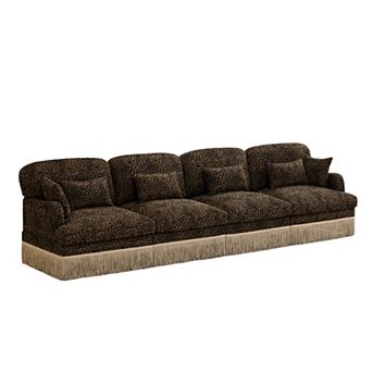 Pnronnc Chenille Sectional Sofa 4-Seater Deep Seat Modular Couch Leopard Pattern Easy Assembly