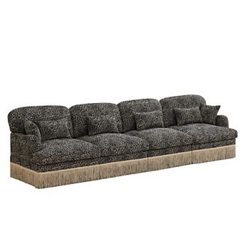 Pnronnc Chenille Sectional Sofa 4-Seater Deep Seat Modular Couch Leopard Pattern Easy Assembly