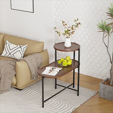 KWPZQEB 2-Tier Modern End Table, Wooden Sofa Side Table for Living Room