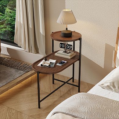 KWPZQEB 2-Tier Modern End Table, Wooden Sofa Side Table for Living Room