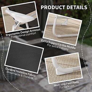Folding Outdoor Recliner Chair with Armrests and Headrest, Chaise Lounge for Poolside