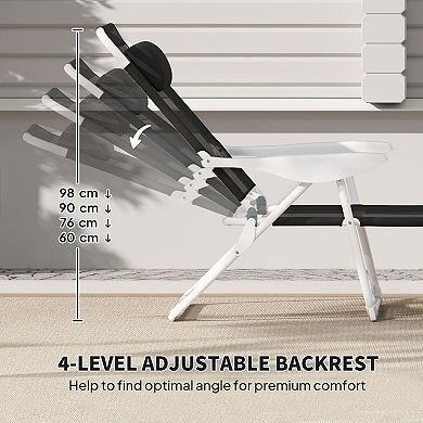 Folding Outdoor Recliner Chair with Armrests and Headrest, Chaise Lounge for Poolside