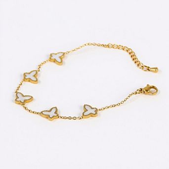 Women's Butterfly Charm Bracelet with Delicate Linked Motifs and Polished Metal Accents