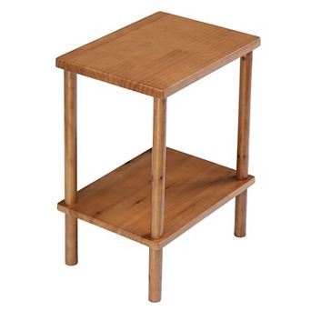 2 tier Fir Wood Side Table with Lower Shelf for Drinks, Plants, and Decorative Display