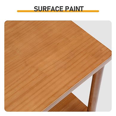 2-Tier Fir Wood Side Table with Lower Shelf for Drinks, Plants, and Decorative Display