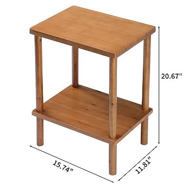 2-Tier Fir Wood Side Table with Lower Shelf for Drinks, Plants, and Decorative Display