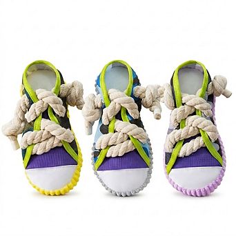 3 Pack Dog Rope Chew Toys with Squeaker Slipper Shape Durable Teeth Cleaning Tug Toys