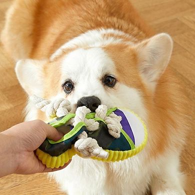 3 Pack Dog Rope Chew Toys with Squeaker Slipper Shape Durable Teeth Cleaning Tug Toys