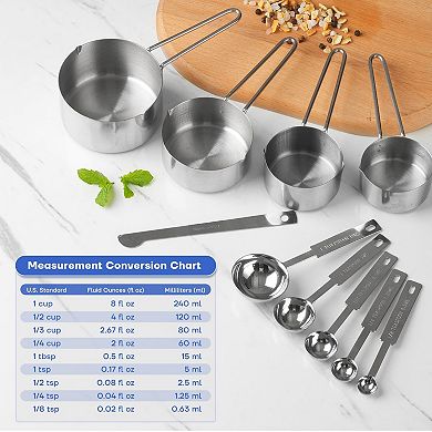 Stainless Steel Measuring Cup and Spoon Set, 10 Pieces