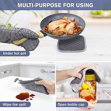 Oven gloves and pot pads with heat-resistant cotton lining