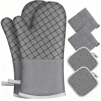 Oven gloves and pot pads with heat-resistant cotton lining