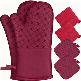 Oven gloves and pot pads with heat-resistant cotton lining