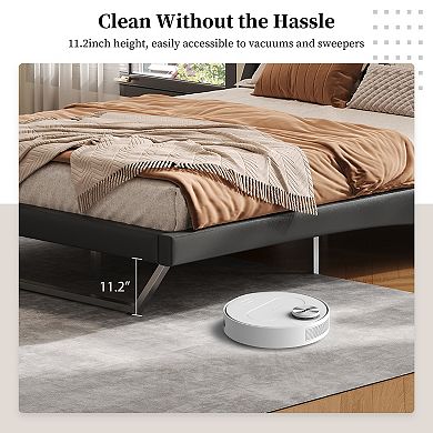 Loheer King Size Modern Wave Curve Upholstered Bed Frame with Suspended Trapezoidal Legs